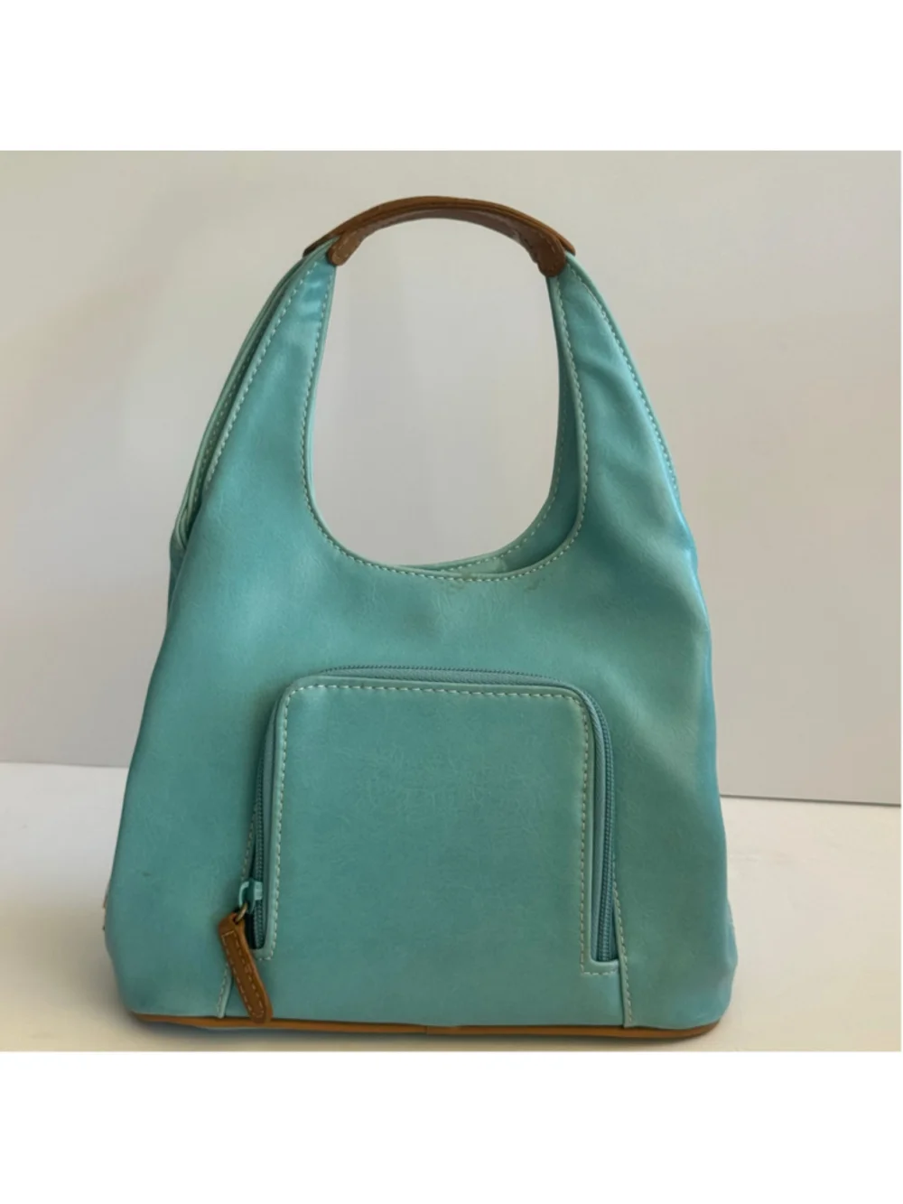 Nine West Turquoise Blue Hobo Shoulder Bag Tan Trim Y2K Purse